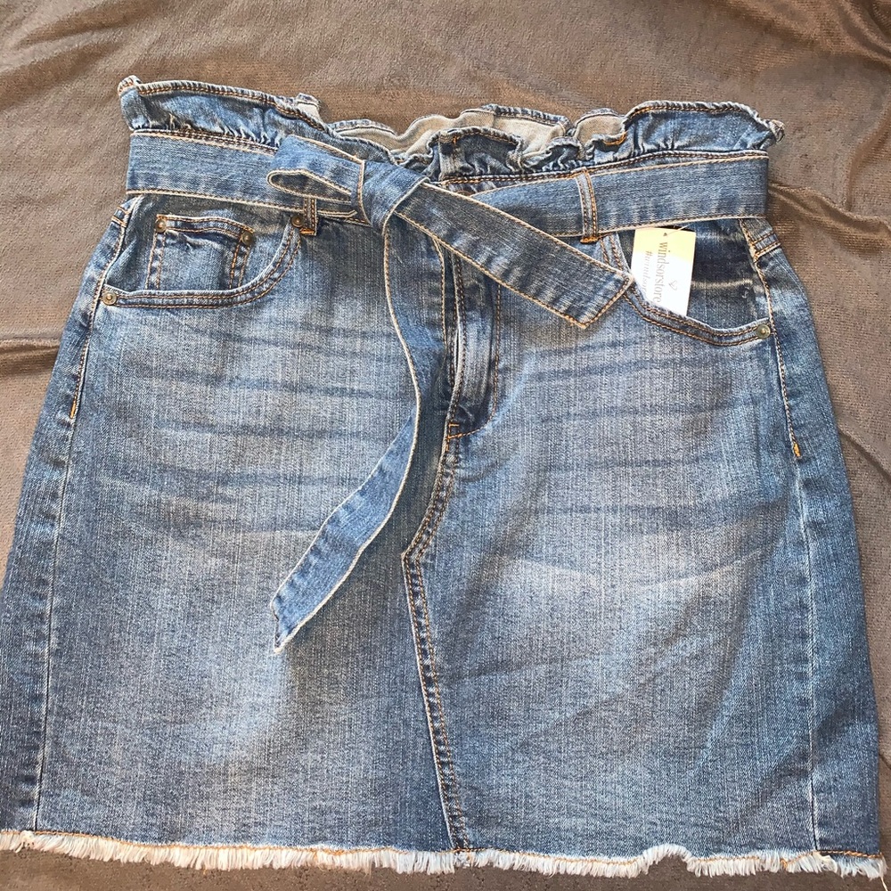 Paper Bag Waist Style Jean Skirt